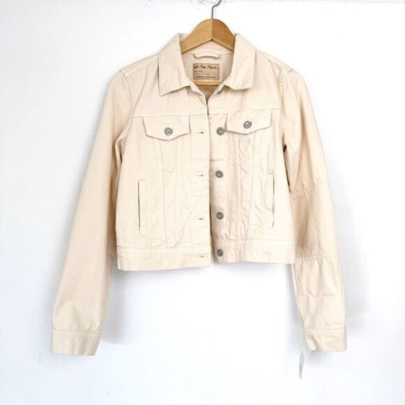 Free People ivory Rumors Denim Jacket in Ecru 011 Size XSmall - Picture 2 of 10